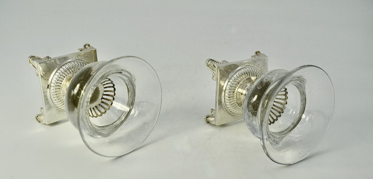 Pair Of Salt Shakers In Silver And Glass / France Circa 1830-photo-3