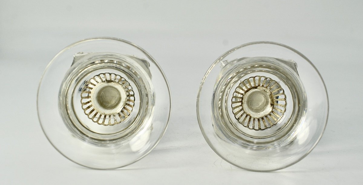 Paire De Salières En Argent Et Verre / France Vers 1830-photo-4