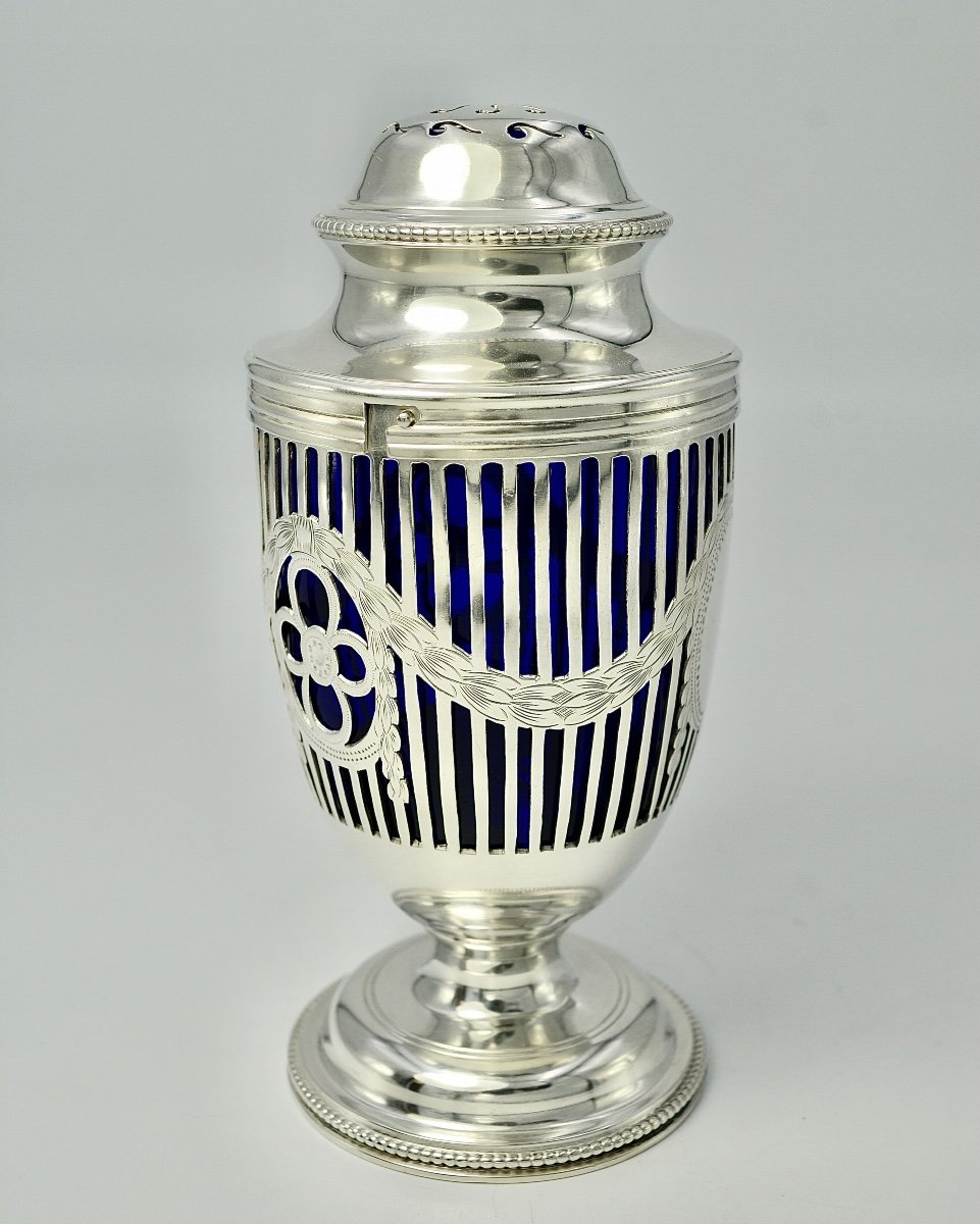 Saupoudreuse En Argent Et Cristal Bleu, Londres Vers 1927-photo-3