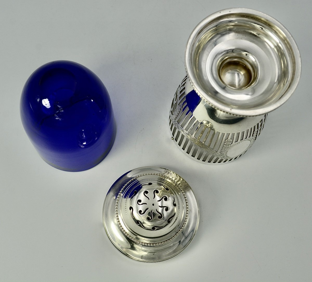 Silver And Blue Crystal Shaker, London Circa 1927-photo-5