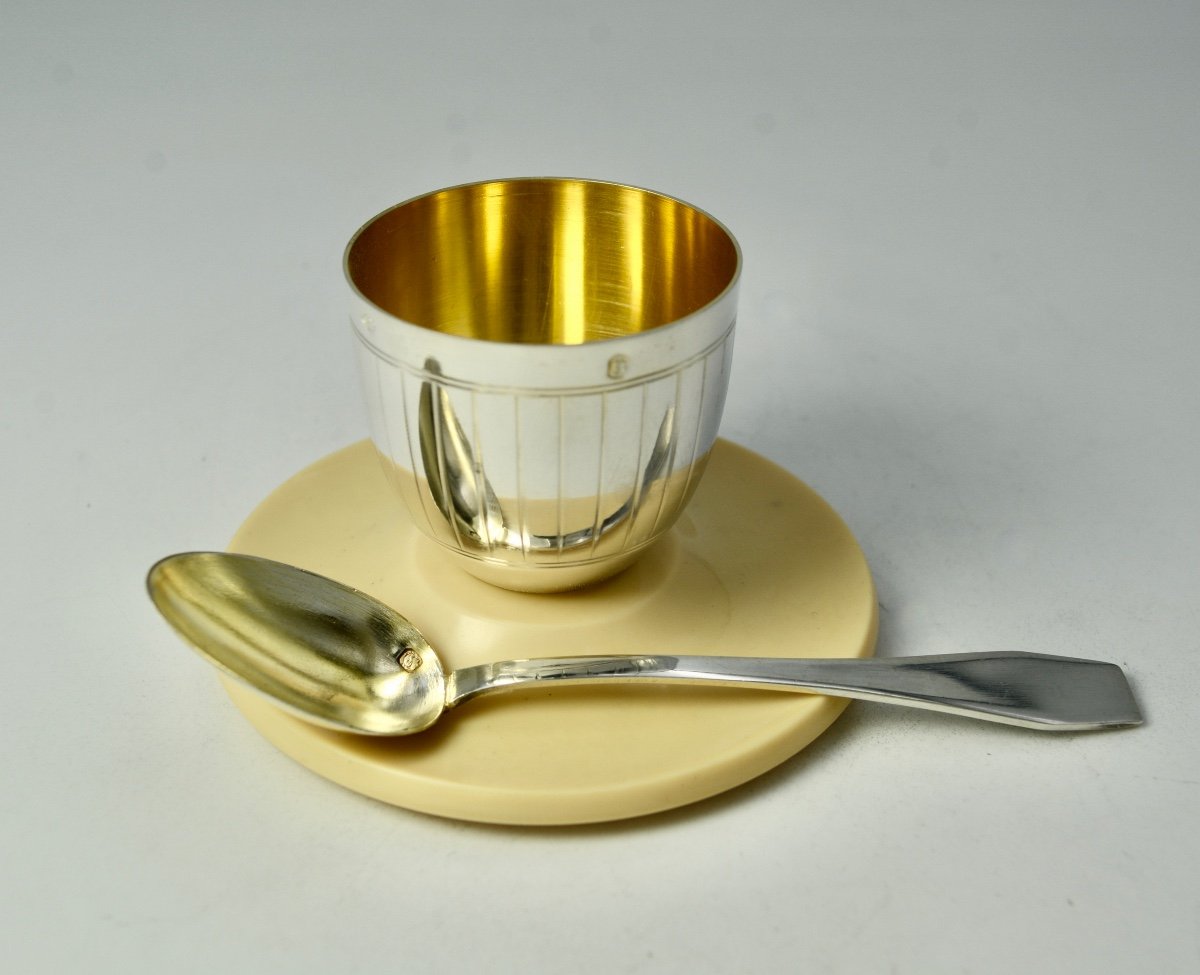 Art Deco, Egg Cup Silver And Bakelite France-photo-2