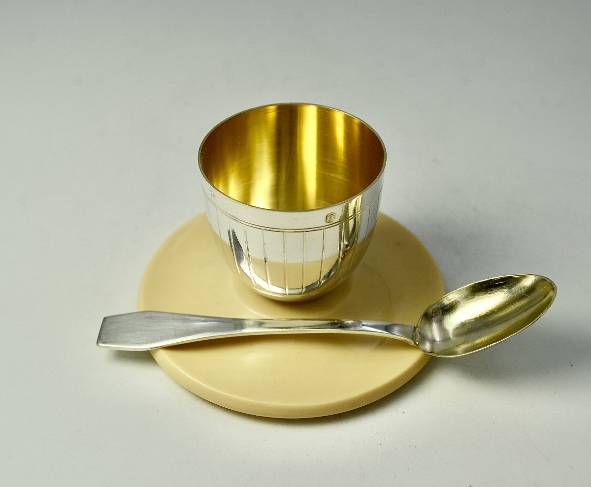 Art Deco, Egg Cup Silver And Bakelite France