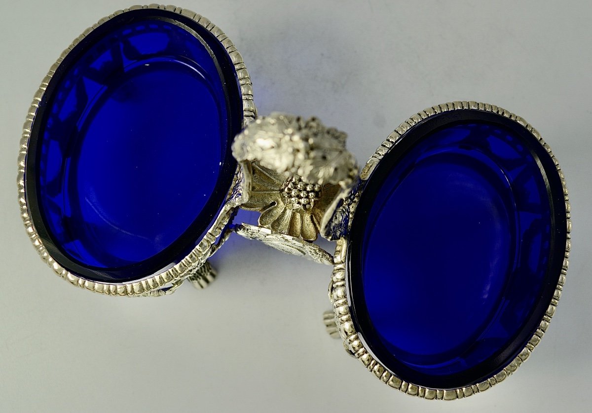 Double Salt Shaker In Silver And Blue Crystal, France XIXth Century-photo-8
