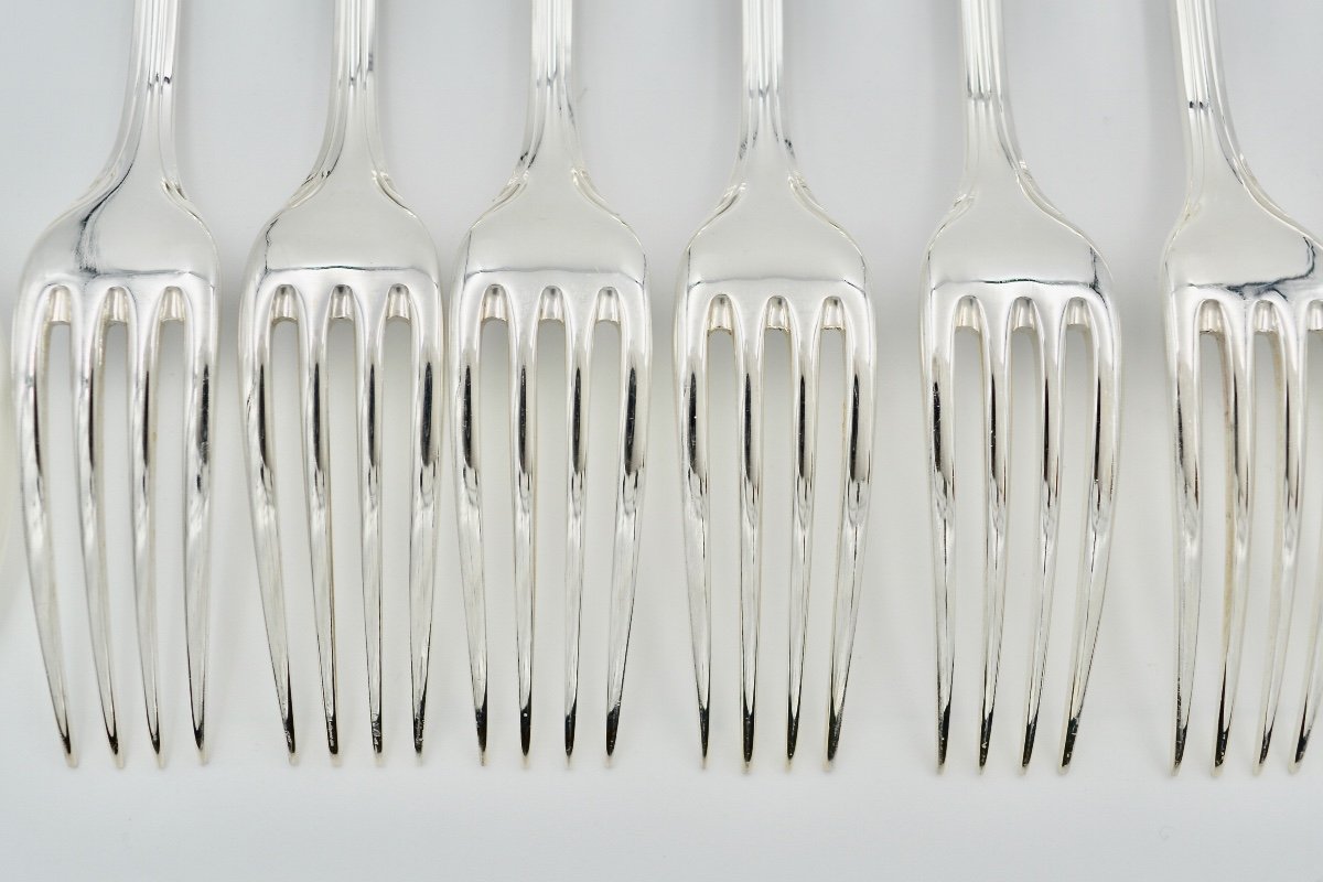 Christofle. 12 Table Cutlery In Silver Metal "pompadour"-photo-3