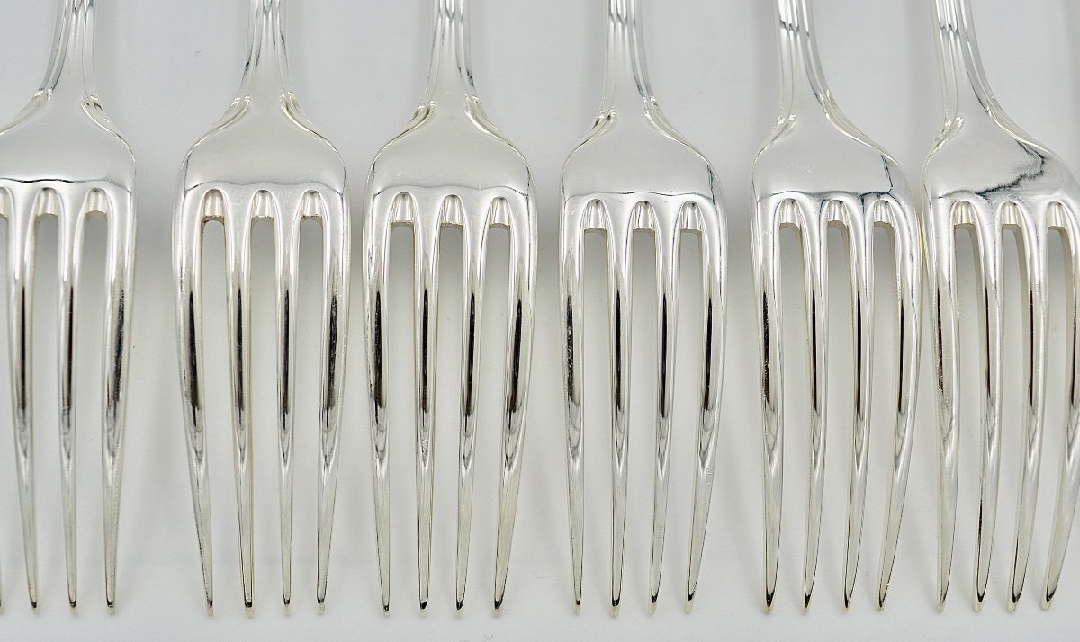 Christofle. 12 Table Cutlery In Silver Metal "pompadour"-photo-4