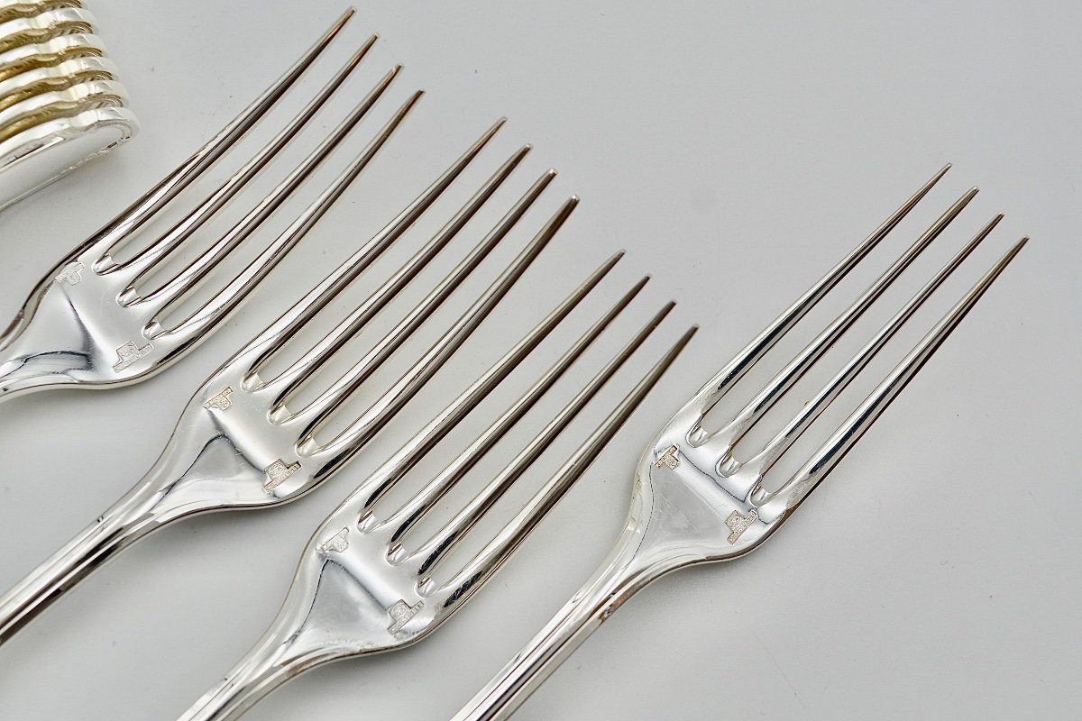Christofle. 12 Table Cutlery In Silver Metal "pompadour"-photo-6