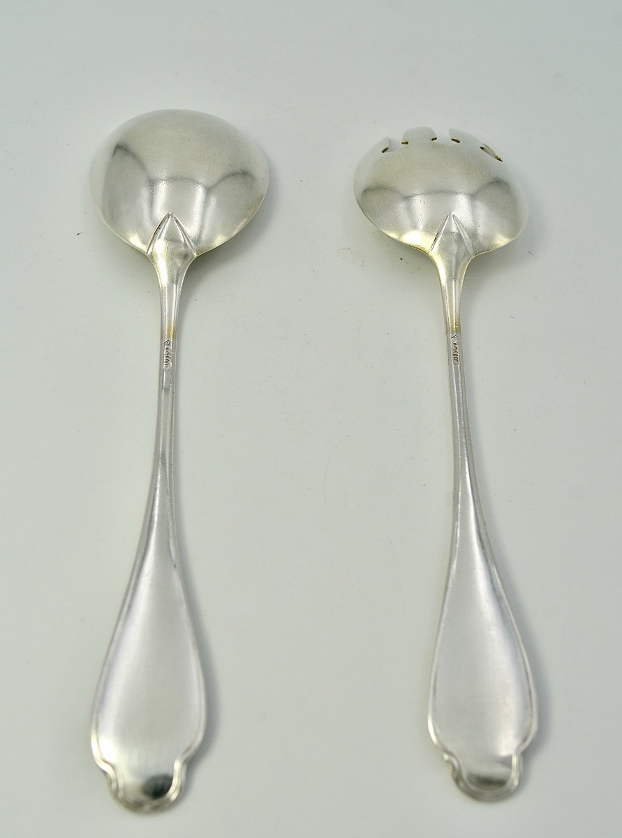 Art Nouveau. Couvert à Salade En Argent, Allemagne Vers 1900-photo-3