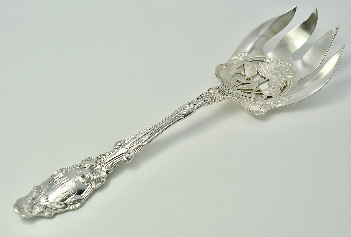 Art Nouveau. Fourchette à Salade en argent / Gorham Vers 1886-photo-2