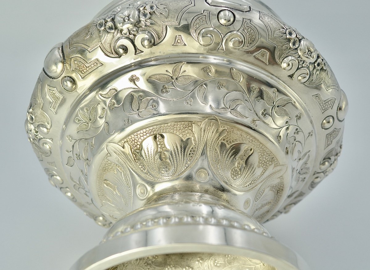 Coupe Couverte En Argent, France Vers 1850 Par Favier Orfèvre. -photo-2