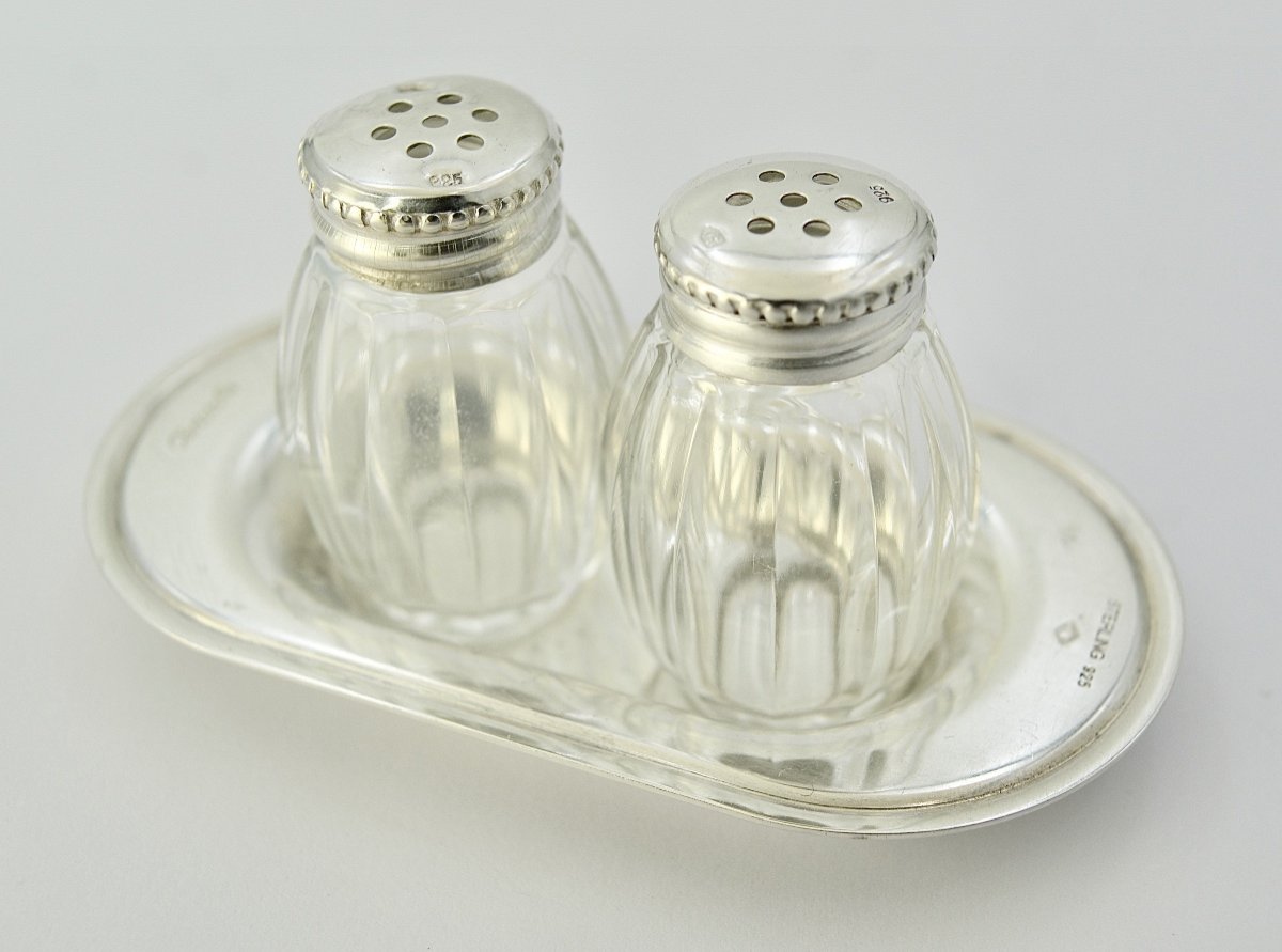 Christofle France. Salt And Pepper Servant In Silver And Glass.-photo-3