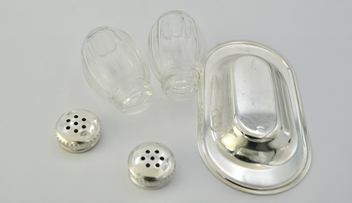 Christofle France. Salt And Pepper Servant In Silver And Glass.-photo-5