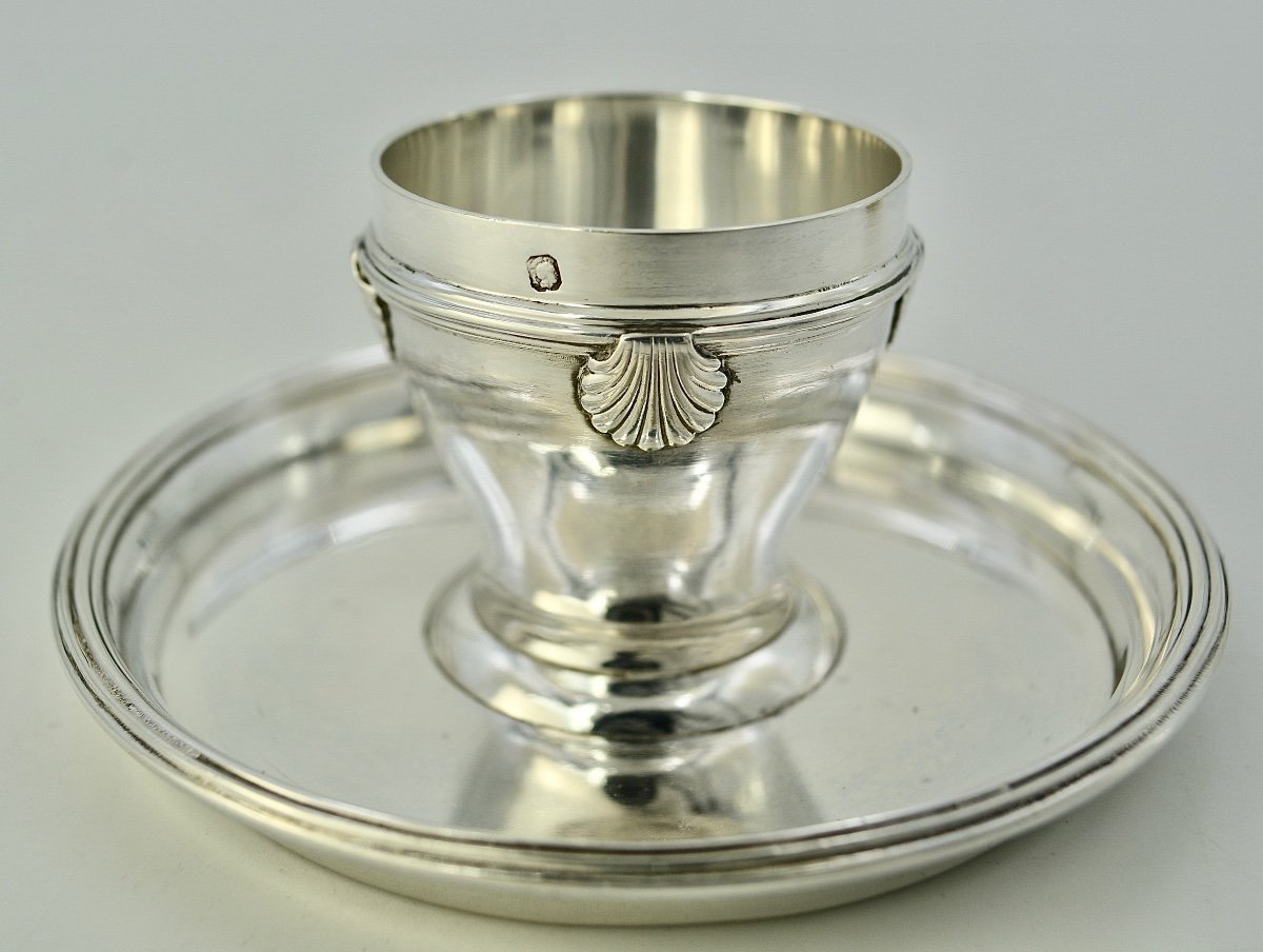 Egg Cup And Its Saucer In Silver France Circa 1890-photo-1