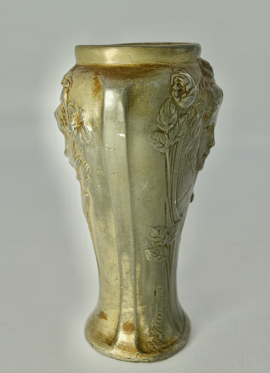 Art Nouveau. Vase En étain / George Flamand -photo-3