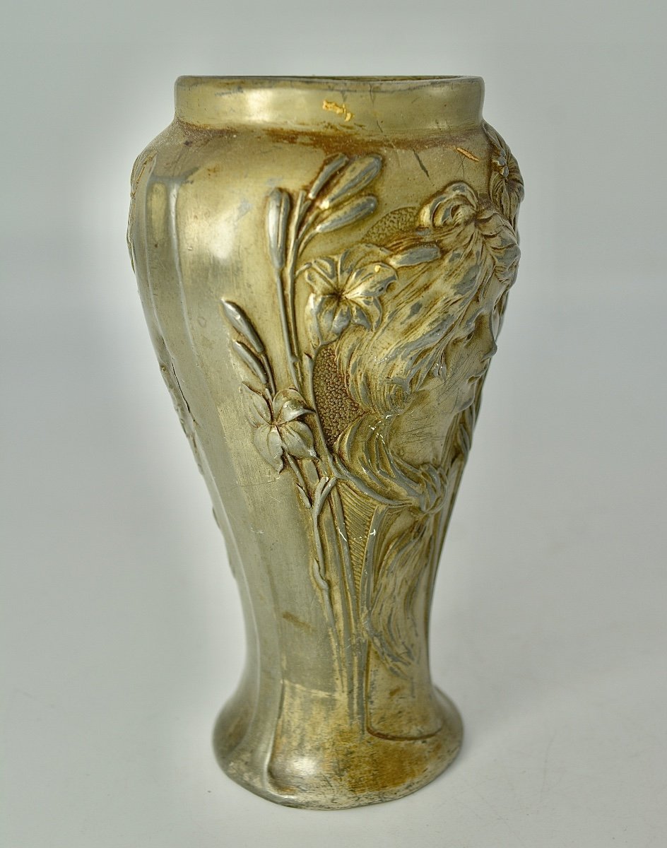 Art Nouveau. Vase En étain / George Flamand -photo-2