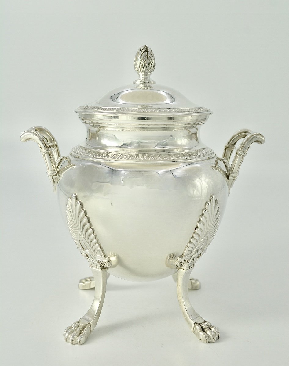 Jam / Sugar Pot In Silver France Circa 1900, Empire Style-photo-2