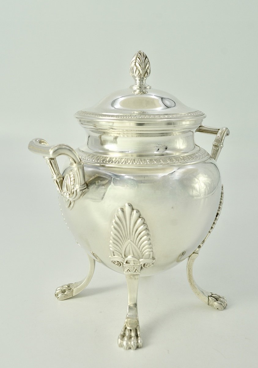 Jam / Sugar Pot In Silver France Circa 1900, Empire Style-photo-3