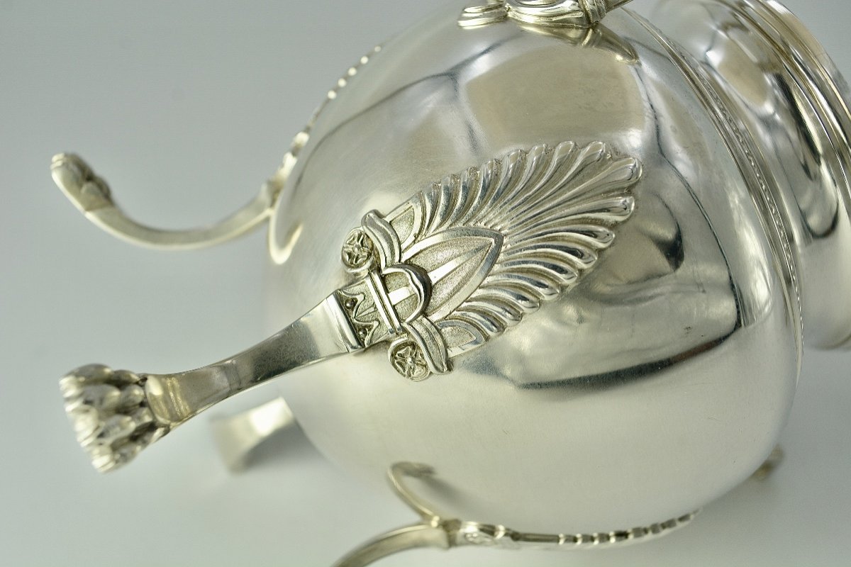 Jam / Sugar Pot In Silver France Circa 1900, Empire Style-photo-3