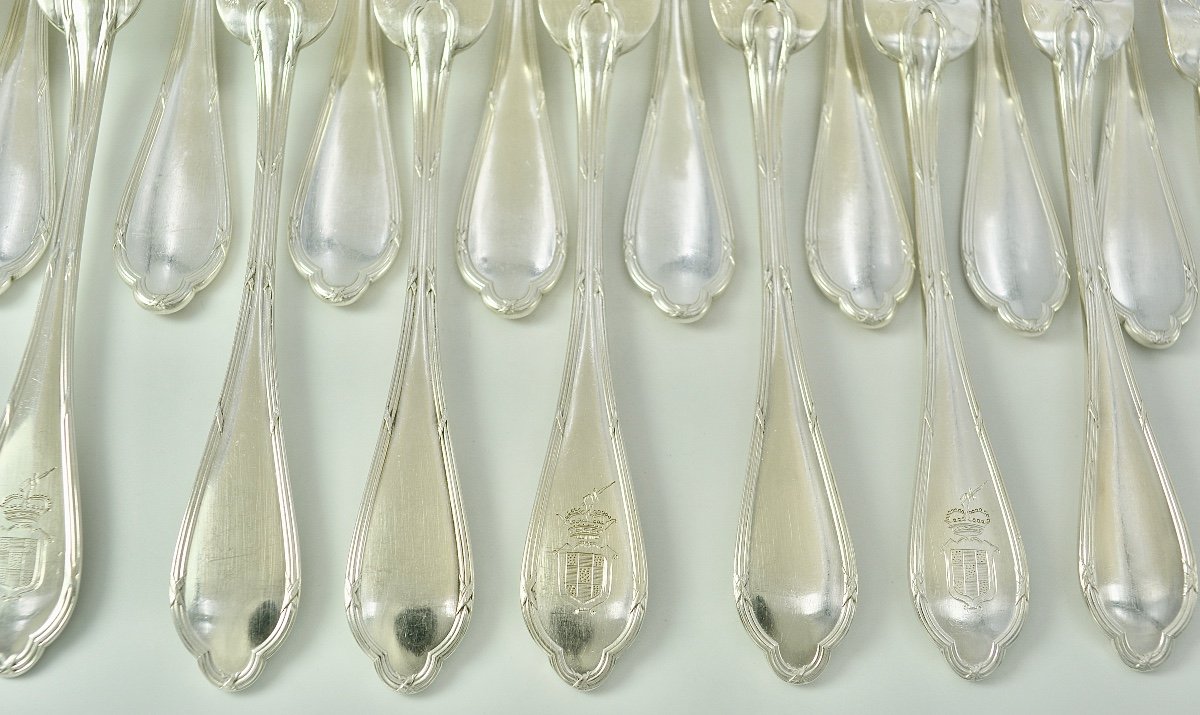 Silver Fish Cutlery, Set Of Twelve, By Victor Boivin Circa 1900-photo-6