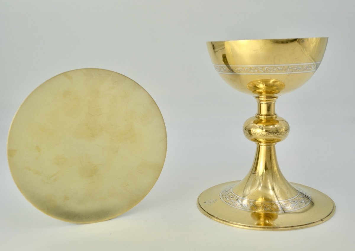 Chalice In Golden Silver, A Paten, France XIXth Century-photo-2