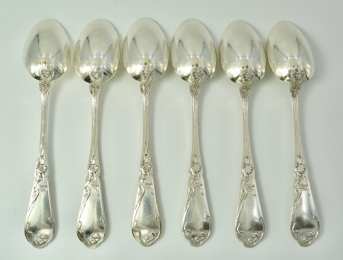 Art Nouveau Période,  Six Couverts En Metal Argente France Vers 1900-photo-3