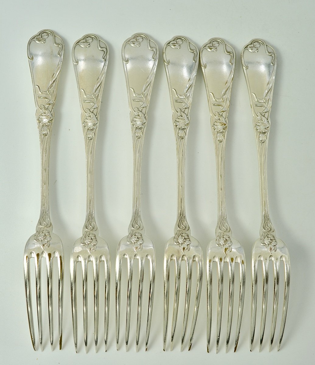 Art Nouveau Période,  Six Couverts En Metal Argente France Vers 1900-photo-2