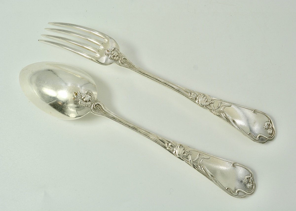 Art Nouveau Période,  Six Couverts En Metal Argente France Vers 1900-photo-4