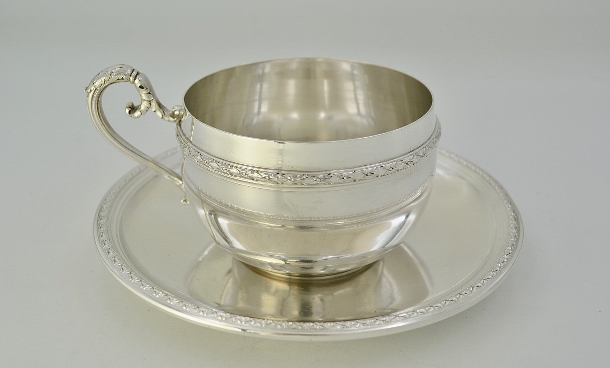 Tasse Et Sa Sous-tasse En Argent /france Vers 1902-photo-2