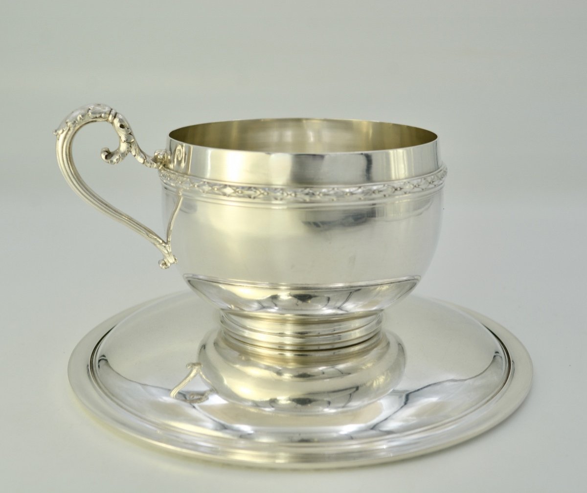 Tasse Et Sa Sous-tasse En Argent /france Vers 1902-photo-2