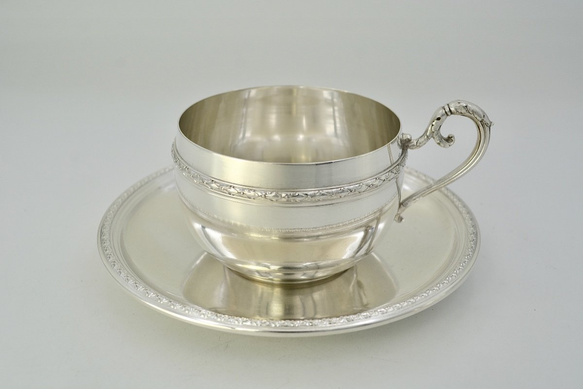 Tasse Et Sa Sous-tasse En Argent /france Vers 1902