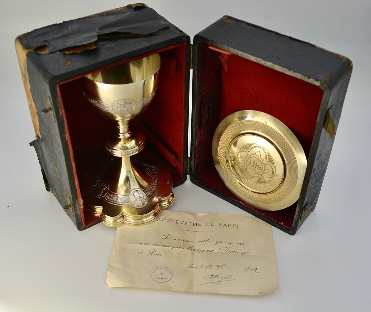 Calice et Sa Patène En Argent Doré, France Par Paul Brunet Vers 1900
