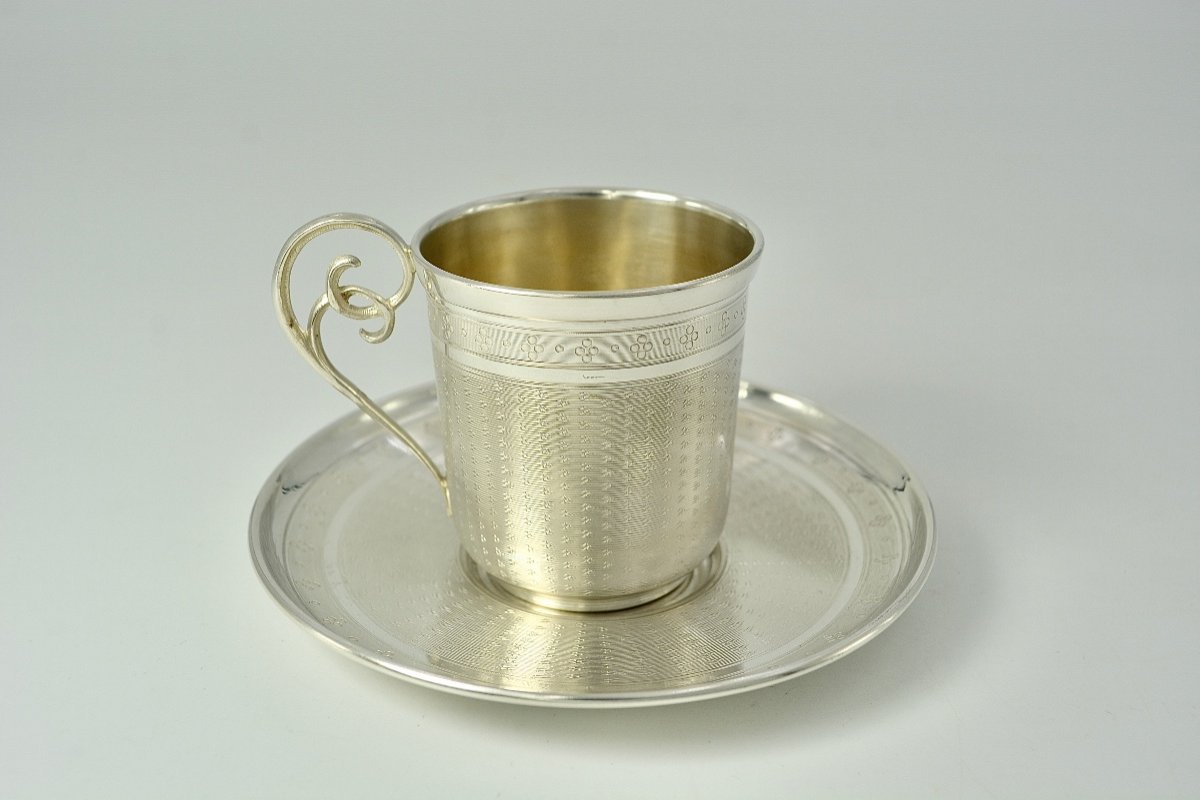 Tasse Et Sa Sous Tasse En Argent, France Vers 1900-photo-2