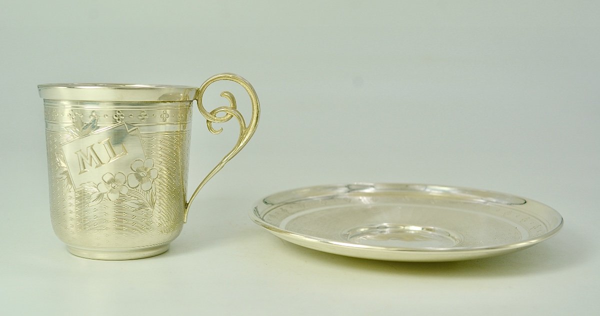 Silver Cup And Saucer, France Circa 1900-photo-1