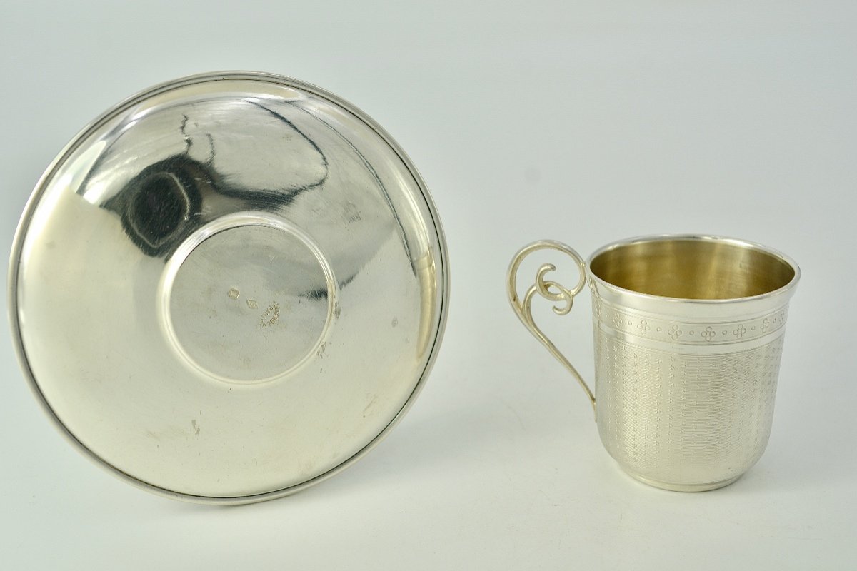 Tasse Et Sa Sous Tasse En Argent, France Vers 1900-photo-3