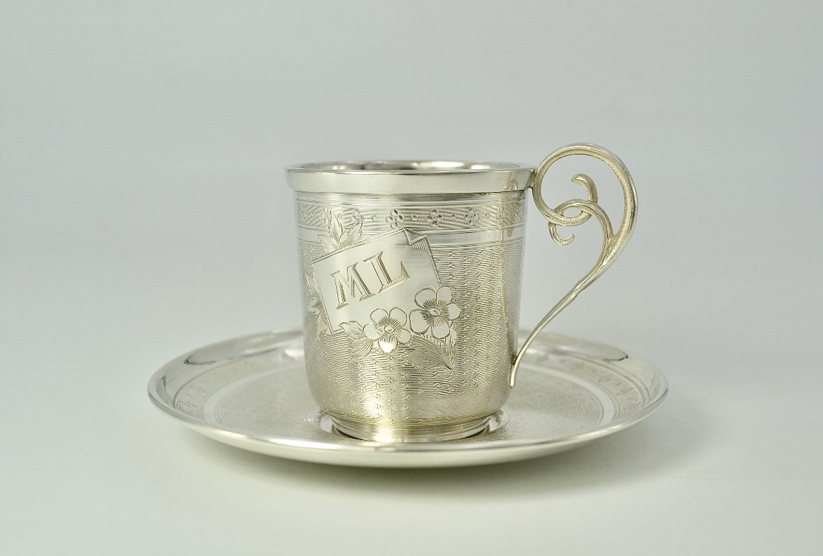 Tasse Et Sa Sous Tasse En Argent, France Vers 1900