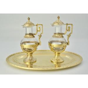 Paire De Burettes En Cristal Et Vermeil. France XIXe Siecle 