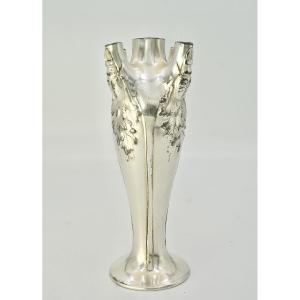 Christofle / Gallia, Art Nouveau, Scarab Vase In Silver Metal.