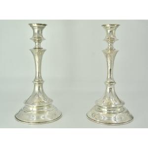 Pair Of Silver Candlesticks, Austria Around 1900