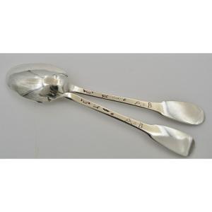 Pair Of Tea Spoons, Silver France Eighteenth Century