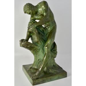 Edme Dumont ( 1720-1775 ) ( d'Apres ) Sculpture Bronze, Milon De Crotone 