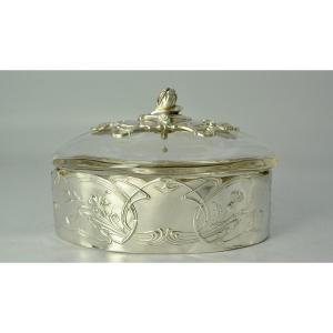 Art Nouveau Period, Silver And Crystal Box, France Circa 1900