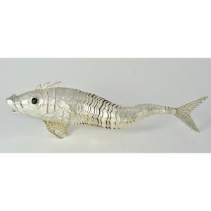 Articulated Fish In Silver Spain Mid 20th Century 