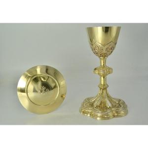 Calice En Argent Doré Et Sa Patène. France Vers 1900, Demarquet Frères Et Favier Frères 