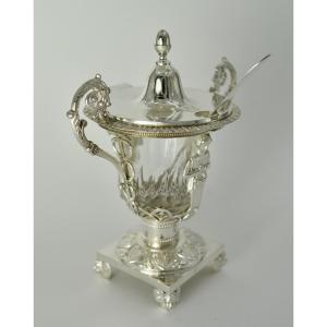 Moutardier En Argent Et Cristal, France 1819-1838