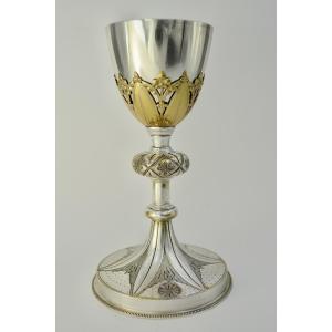 Silver Chalice In Silver-plated Bronze, France, Late 19th Century 