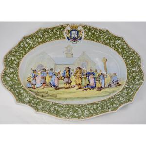 Porquier-Beau, grand plat en faïence , vers 1890