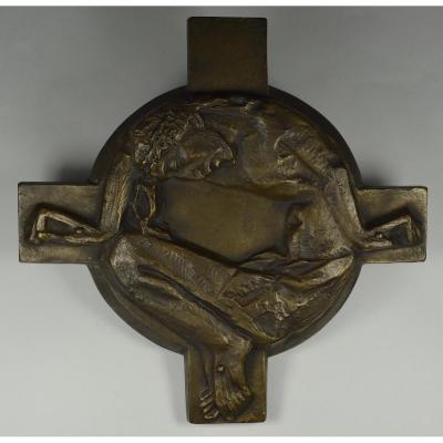 Feltrin Victor ( 1909-1993 ) Plaque En Bronze Le Christ Au Tombeau 