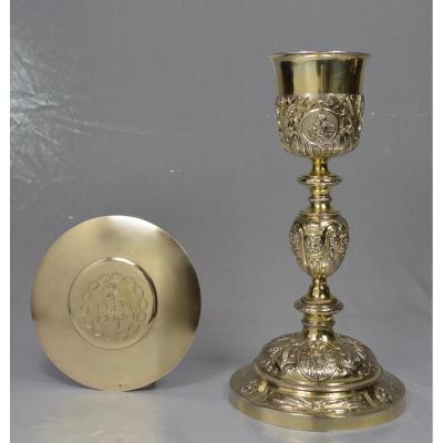 Chalice And Patene In Golden Silver, France XIXth Century