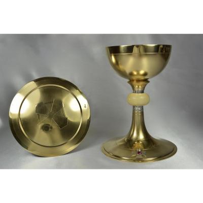 Chalice And Paten In Silver And Vermeil, Foreign Work Debut 20th Century