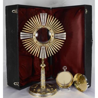 Monstrance-soleil En Argent Et Vermeil, Italie Vers 1950 