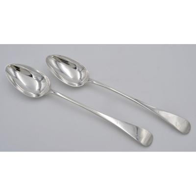 Pair Of Spoons In English Silver Ragout, London 1924